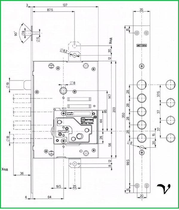 технические характеристики и череж замка  MOTTURA 52.J535M My Key